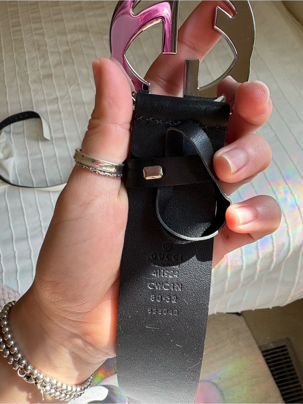 Gucci Black Leather Belt with Silver Interlocking G Buckle - Picture 3 of 3
